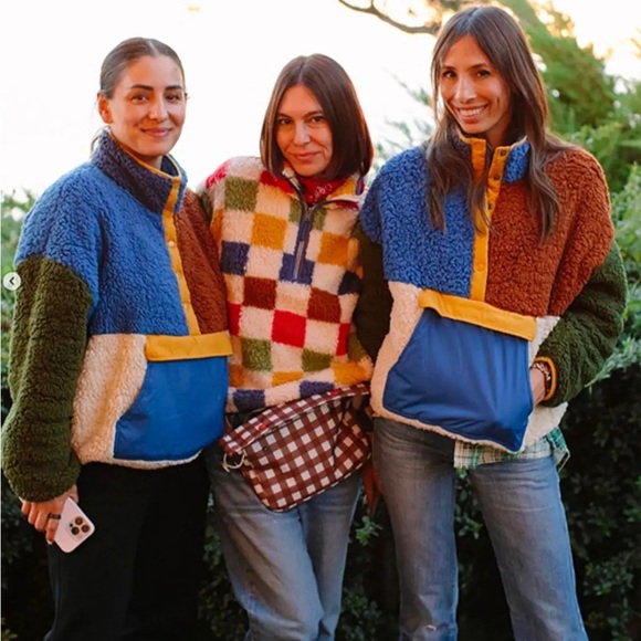 THE GREAT. EDDIE BAUER CHECKER PRINT PLUSH FLEECE 1/4 ZIP HIGH NECK SWEATER - Picture 8 of 9